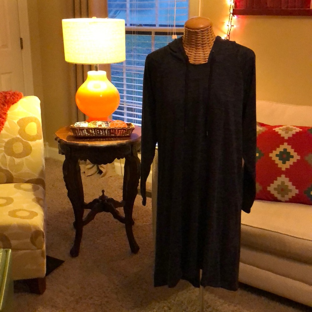 Charcoal Gray Hi-low Throw On Knit Dress